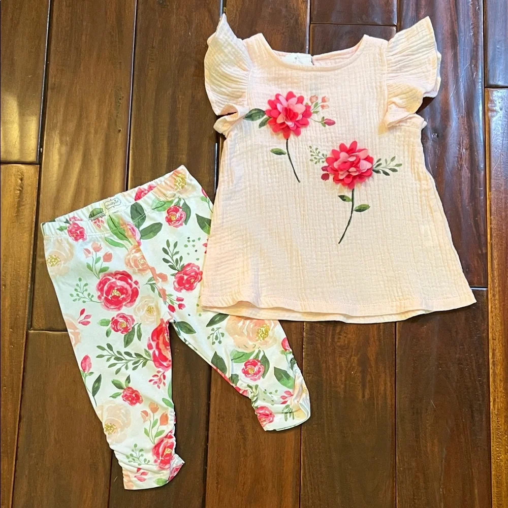 Mud Pie Pink Floral Kids Matching Set - Picture 1 of 4